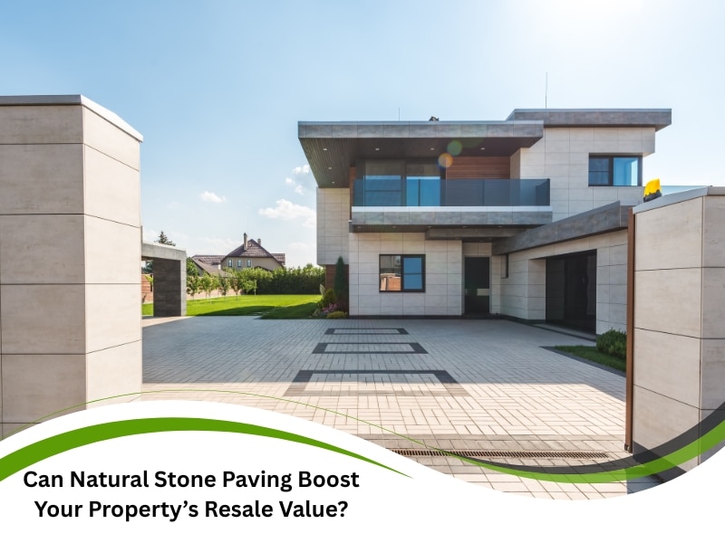 Modern home driveway with elegant natural stone paving design.