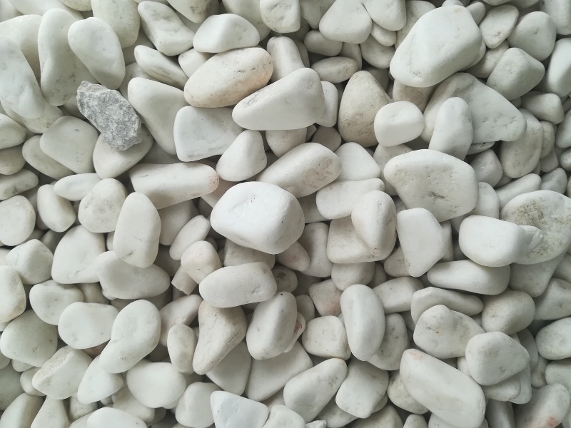 Close-up of white stones used in White Rock Landscaping for gardens.