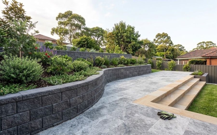 Paved driveway, path or a retaining wall on a local block.