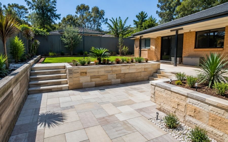 Paving and retaining wall landscaping project in Penrith