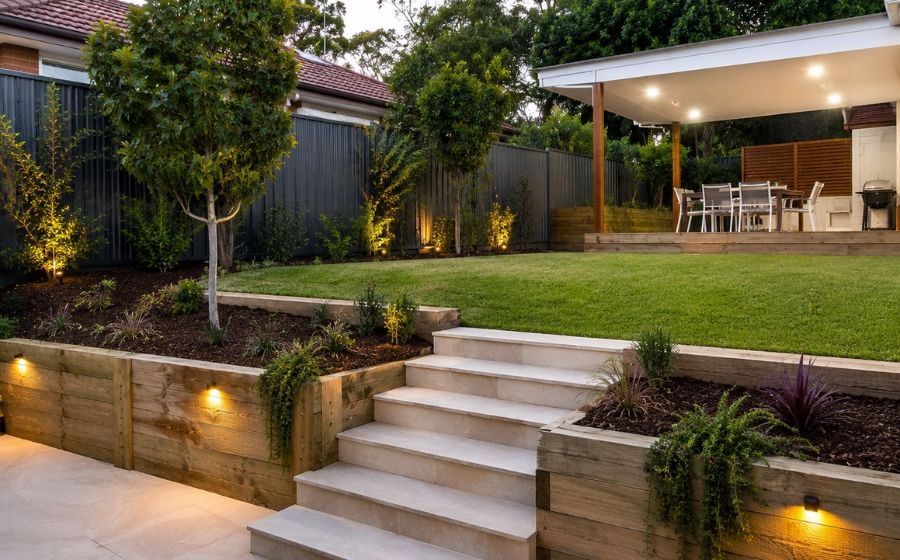 Full backyard build with paving, lawn and garden beds