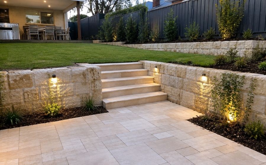 Paved driveway, path or retaining wall on a Willoughby block