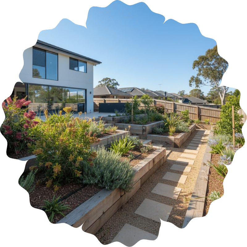 Custom garden bed design as part of professional landscaping services in Sydney