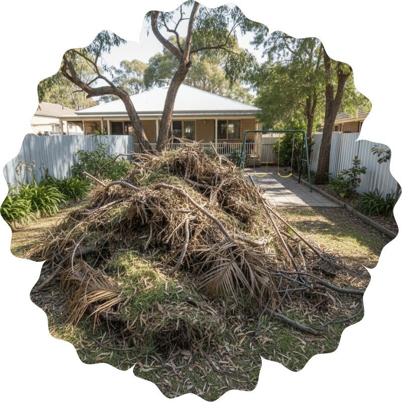 Garden waste pile taking up space in a Sydney backyard