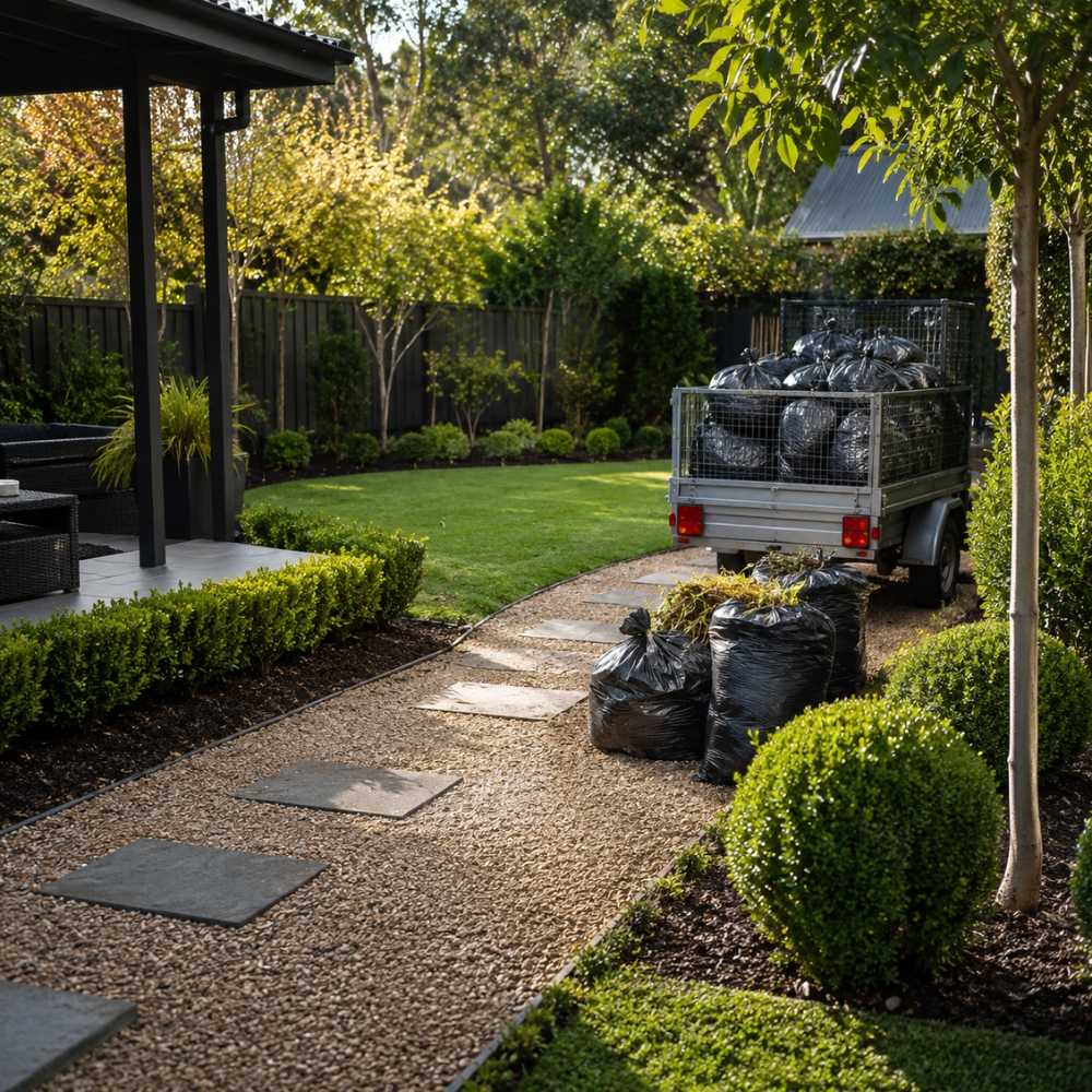 Disposing garbage after Backyard Cleaning Service done by A1 Gardening.