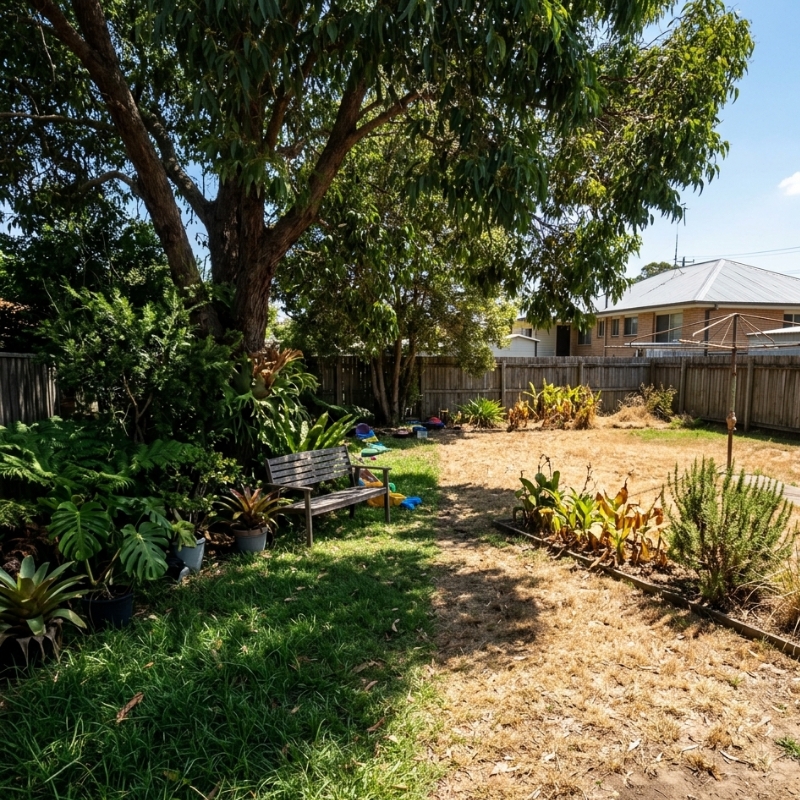 Western Sydney garden displaying micro-climate impact on lawn health.
