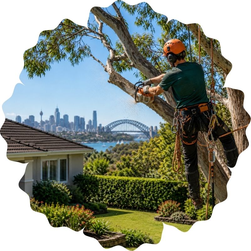 Arborist performing tree lopping at a Sydney home garden