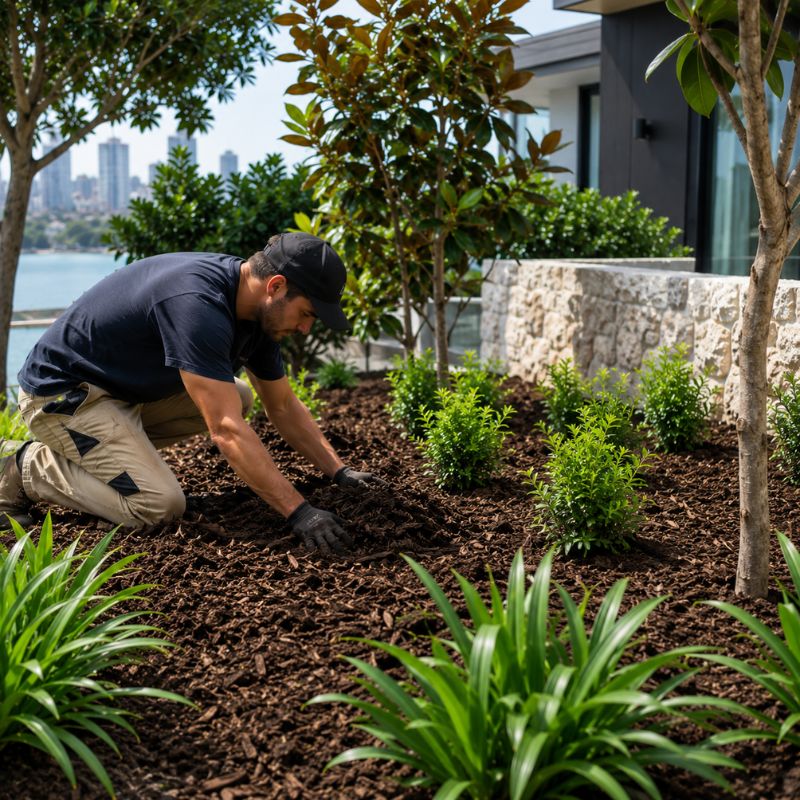 mulching being carried out on a North Sydney property, part of landscaping North Sydney