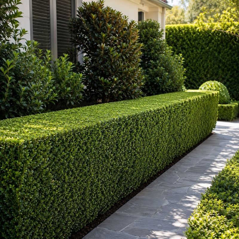 Formal hedge trimmed to a flat top along a Sydney path
