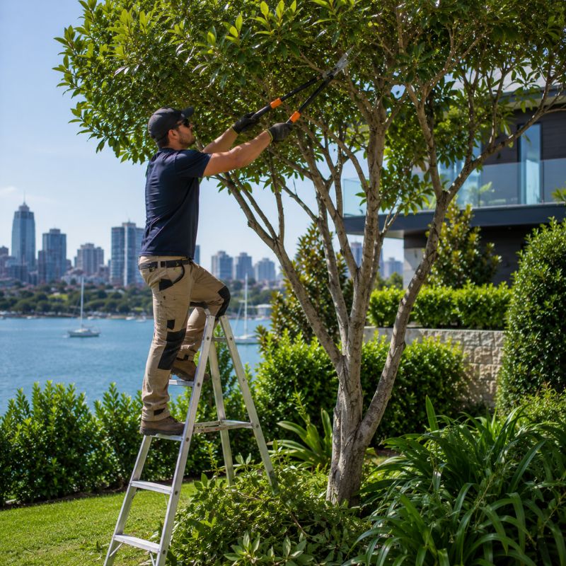 tree pruning and trimming being carried out on a North Sydney property, part of landscaping North Sydney
