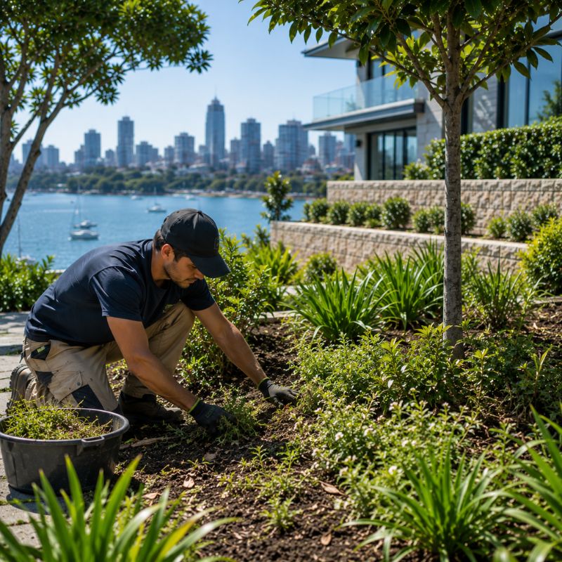 weeding being carried out on a North Sydney property, part of landscaping North Sydney