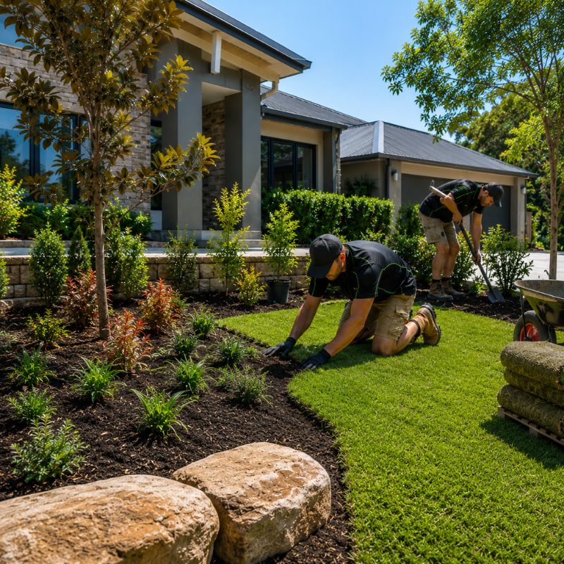 landscaping being carried out on a The Hills Shire property, part of landscaping The Hills Shire