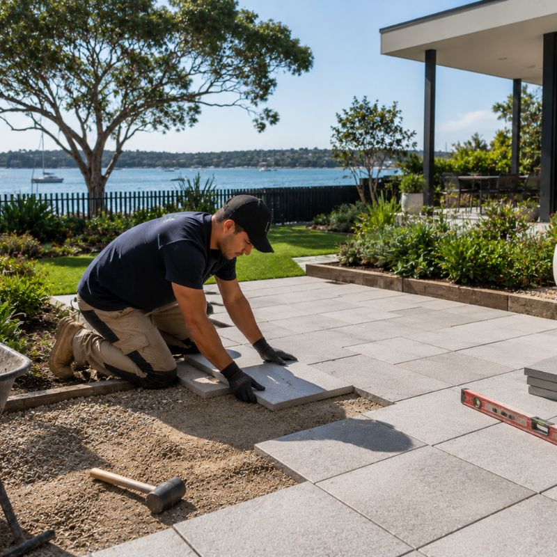 paving being carried out on a Bayside property, part of landscaping Bayside
