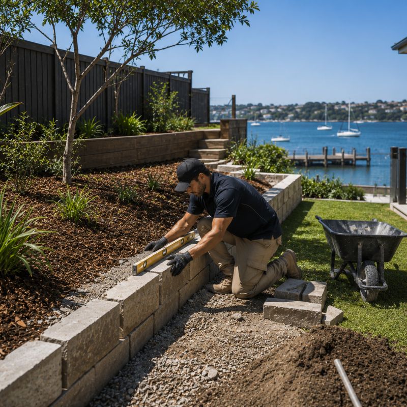 retaining walls being carried out on a Bayside property, part of landscaping Bayside