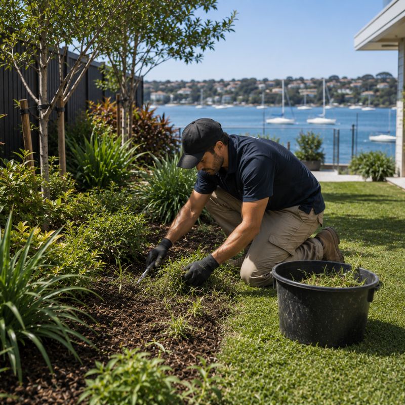 weeding being carried out on a Bayside property, part of landscaping Bayside