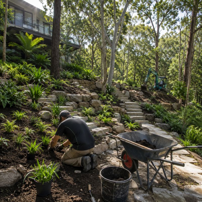landscaping being carried out on a Ku-ring-gai property, part of landscaping Ku-ring-gai