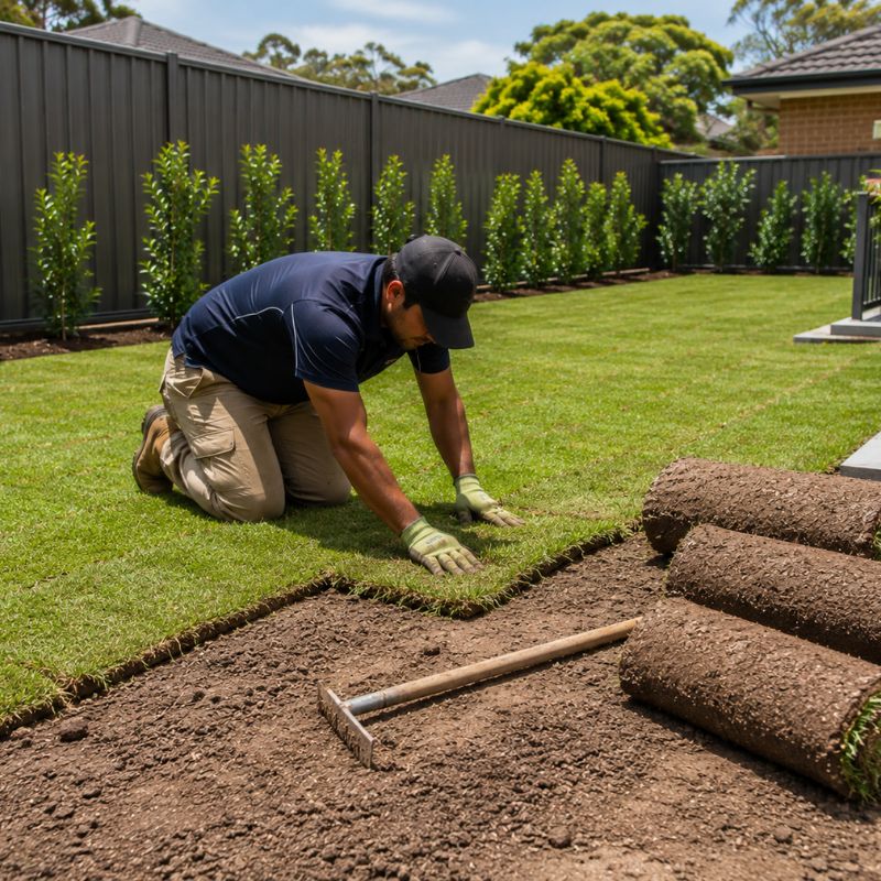 turf laying being carried out on a Canterbury-Bankstown property, part of landscaping Canterbury-Bankstown
