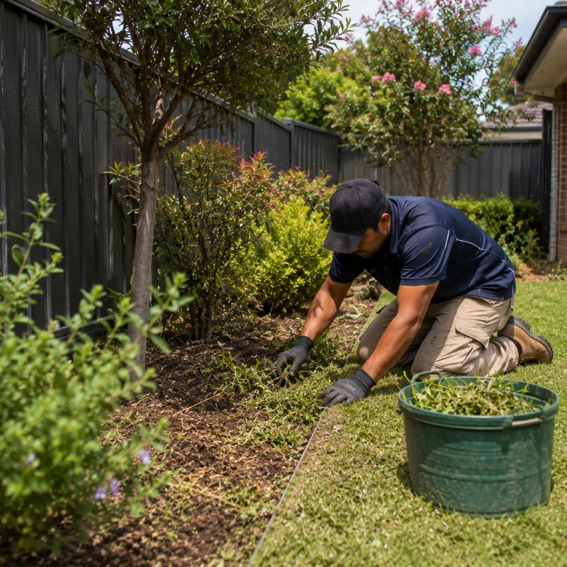weeding being carried out on a Canterbury-Bankstown property, part of landscaping Canterbury-Bankstown