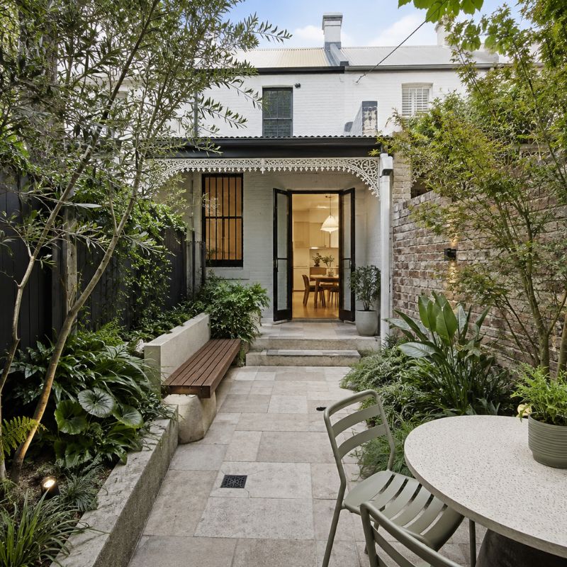 Landscaping Inner West terrace courtyard with compact planting and paving behind a heritage home