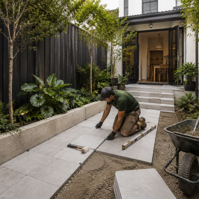 paving being carried out on a Inner West property, part of landscaping Inner West