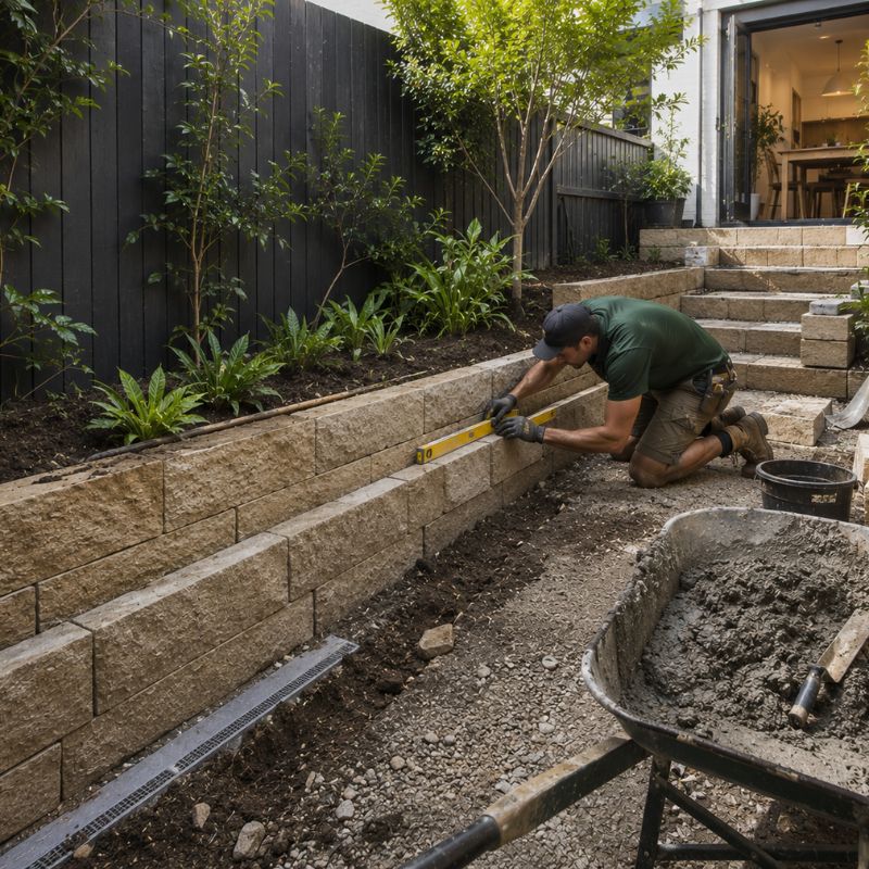 retaining walls being carried out on a Inner West property, part of landscaping Inner West