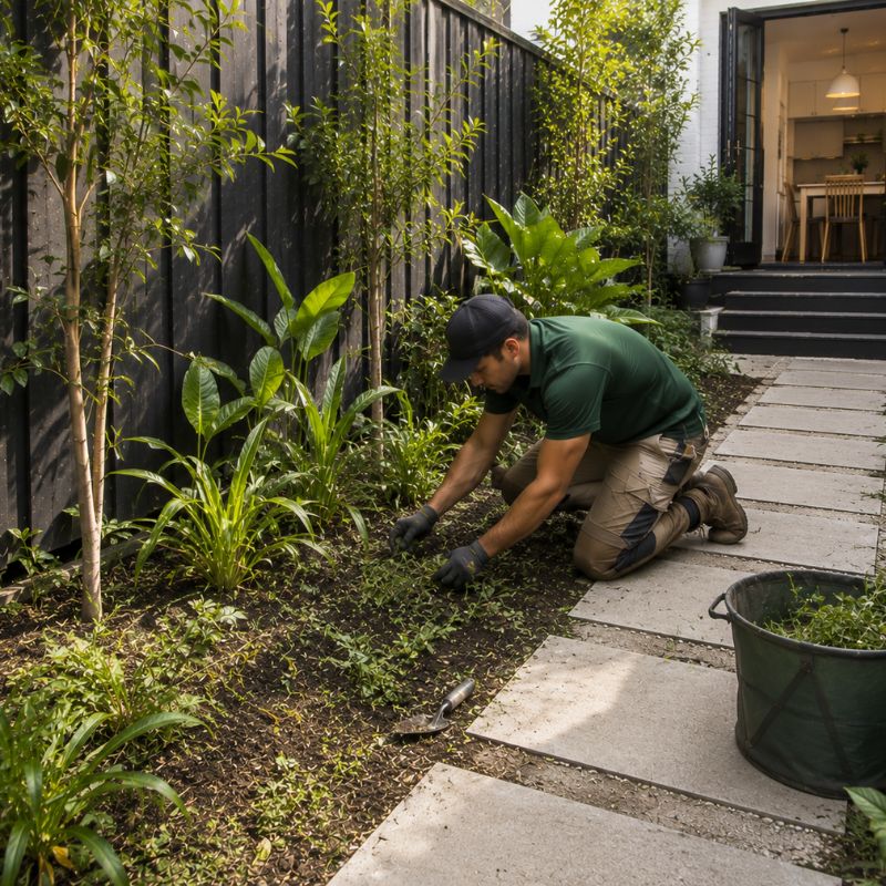 weeding being carried out on a Inner West property, part of landscaping Inner West
