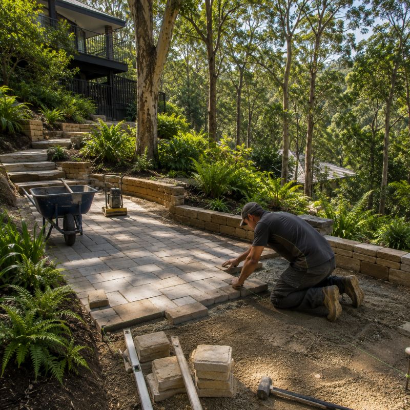 paving being carried out on a Ku-ring-gai property, part of landscaping Ku-ring-gai
