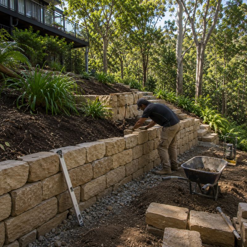 retaining walls being carried out on a Ku-ring-gai property, part of landscaping Ku-ring-gai
