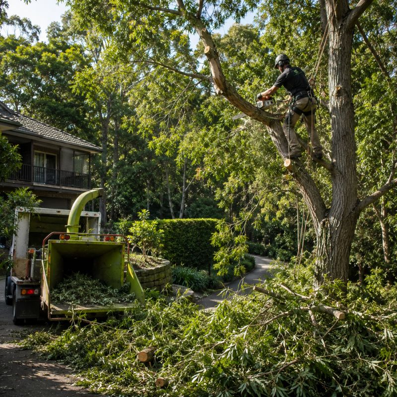 tree lopping being carried out on a Ku-ring-gai property, part of landscaping Ku-ring-gai