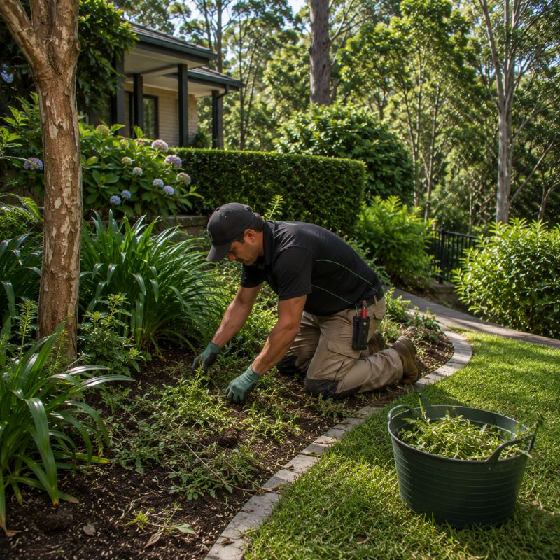 weeding being carried out on a Ku-ring-gai property, part of landscaping Ku-ring-gai
