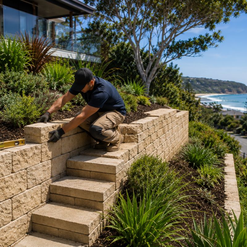 retaining walls being carried out on a Northern Beaches property, part of landscaping Northern Beaches