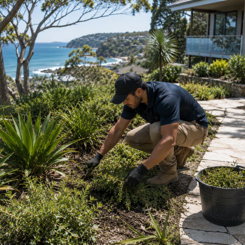 weeding being carried out on a Northern Beaches property, part of landscaping Northern Beaches