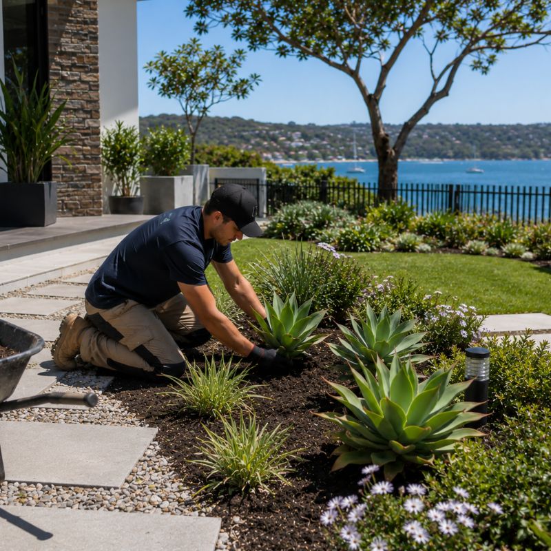 landscaping being carried out on a Sutherland Shire property, part of landscaping Sutherland Shire