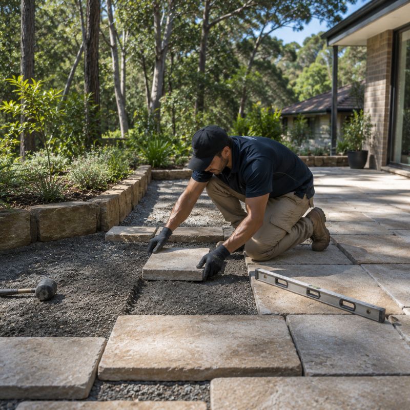 paving being carried out on a Sutherland Shire property, part of landscaping Sutherland Shire