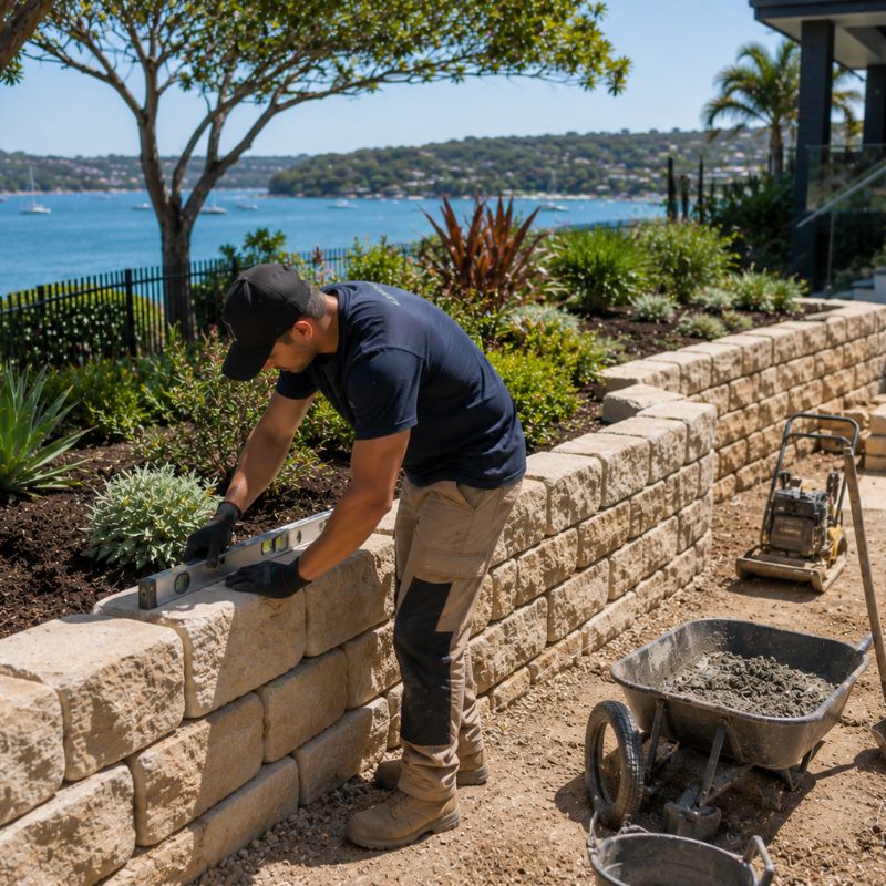 retaining walls being carried out on a Sutherland Shire property, part of landscaping Sutherland Shire