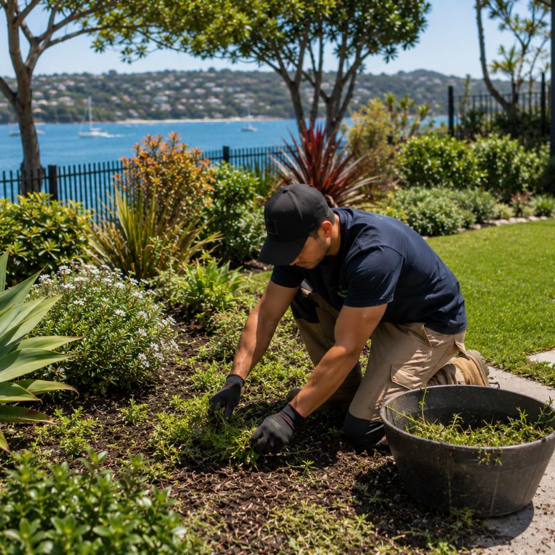 weeding being carried out on a Sutherland Shire property, part of landscaping Sutherland Shire