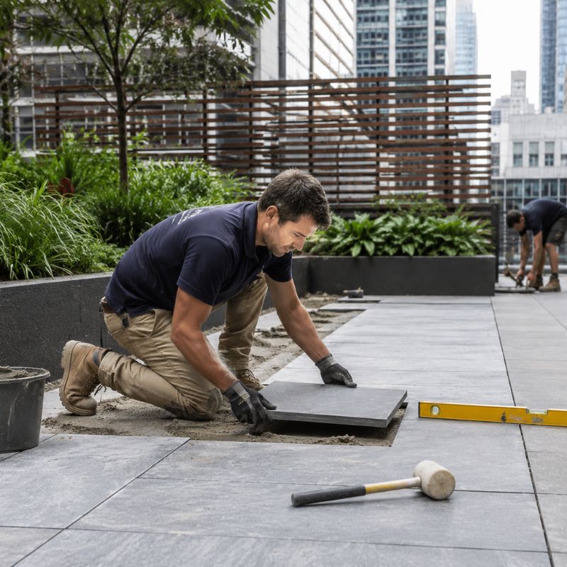 paving being carried out on a Sydney CBD property, part of landscaping Sydney CBD