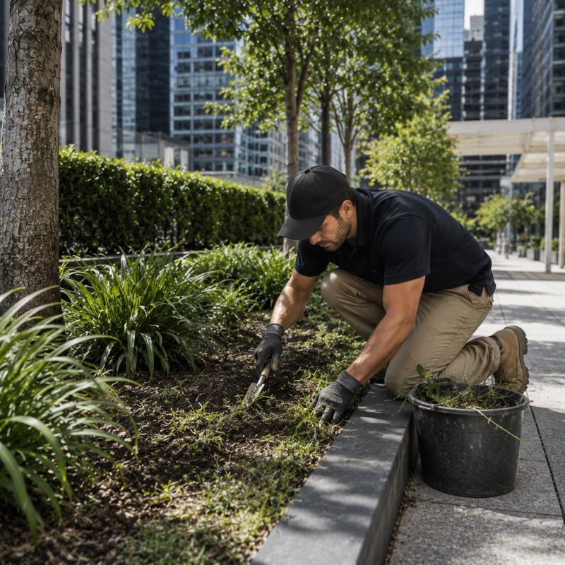 weeding being carried out on a Sydney CBD property, part of landscaping Sydney CBD
