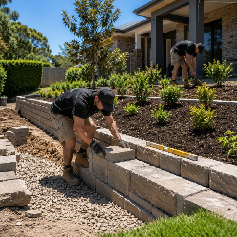 etaining walls being carried out on a The Hills Shire property, part of landscaping The Hills Shire