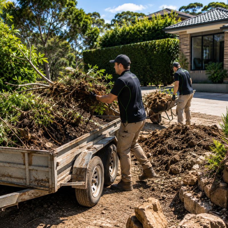 rubbish and land removal being carried out on a The Hills Shire property, part of landscaping The Hills Shire