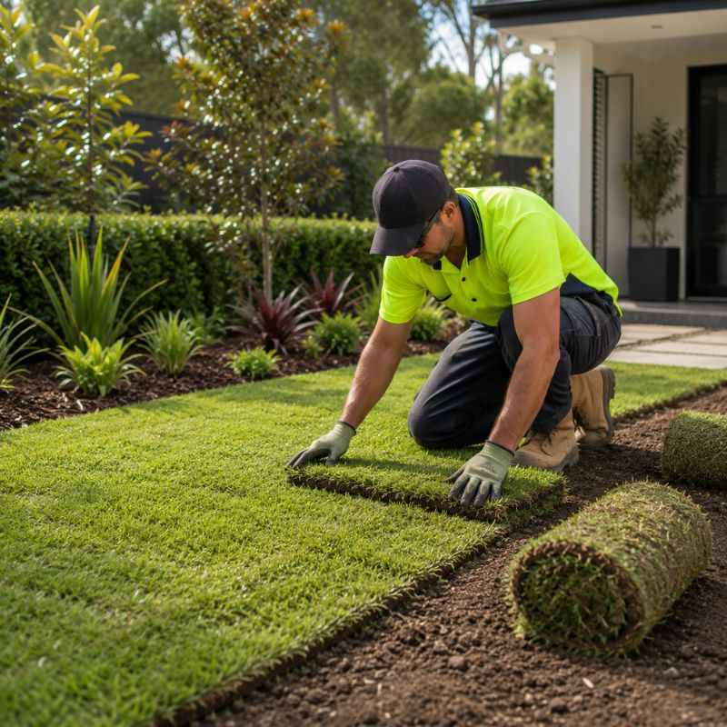 turf laying being carried out on a The Hills Shire property, part of landscaping The Hills Shire