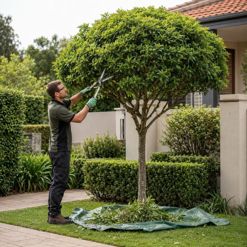 A tree being carefully pruned and shaped