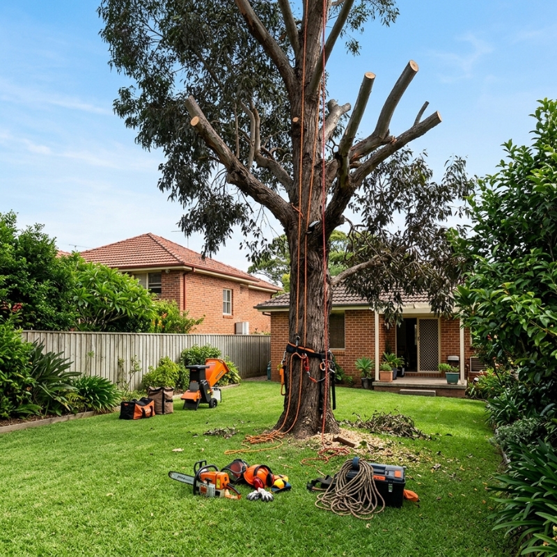Tree lopping in a Sydney backyard